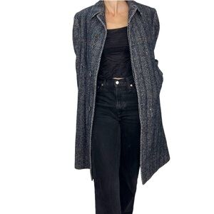 Vintage blue white tailored tweed lined wool over coat